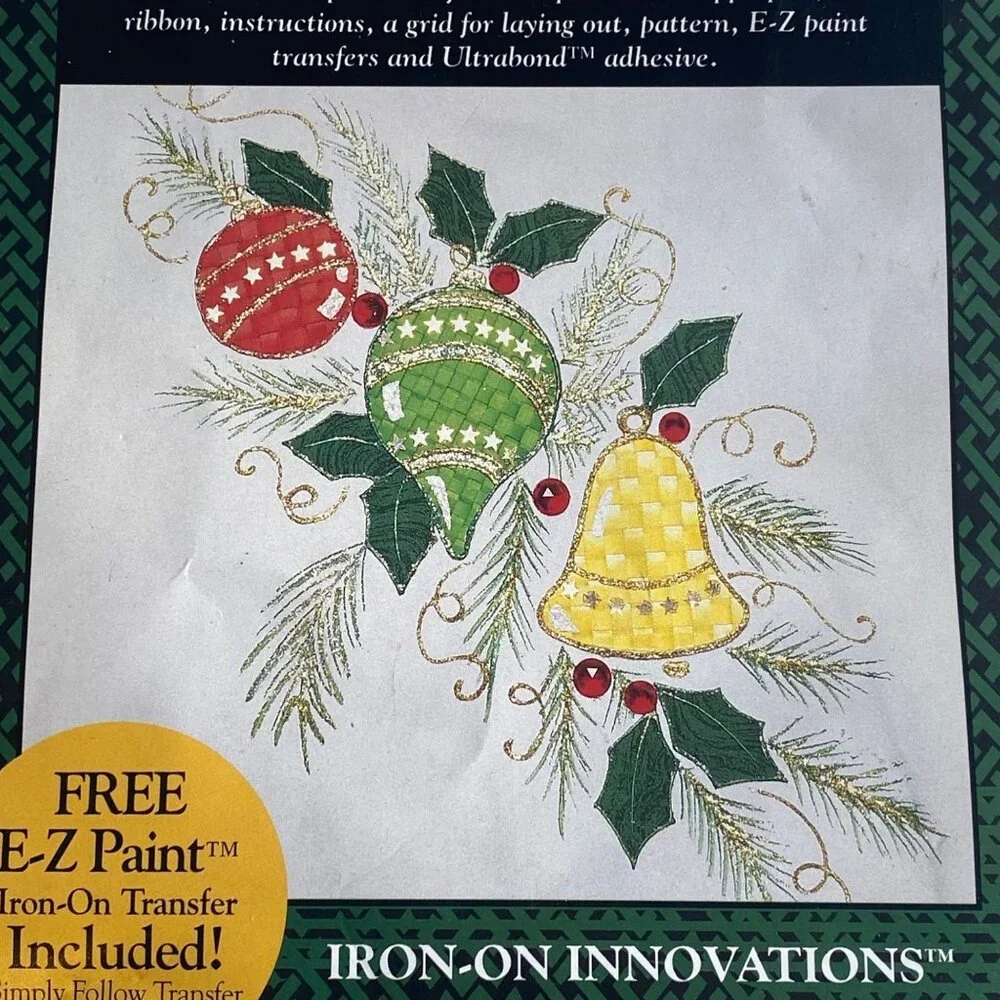 Vtg‎ 1996 Christmas Ornaments Iron-On Innovations Applique Ribbon Weave Wear NEW